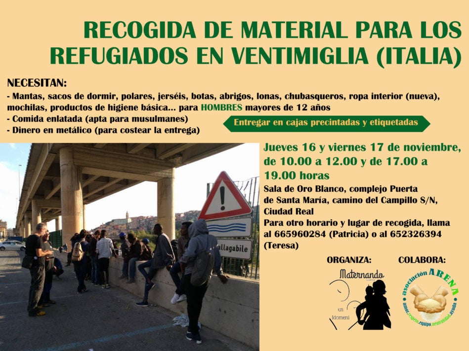 El colectivo Maternando recoge material para los refugiados en Ventimiglia (Italia) El colectivo Maternando recoge material para los refugiados en Ventimiglia (Italia)