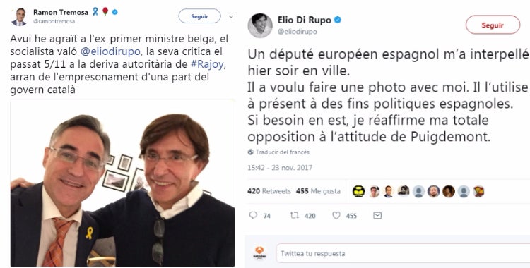 El ex primer ministro belga acusa a un eurodiputado del PDeCAT de hacerse un 'selfi' con él y utilizarlo con "fines políticos" El ex primer ministro belga acusa a un eurodiputado del PDeCAT de hacerse un 'selfi' con él y utilizarlo con "fines políticos"