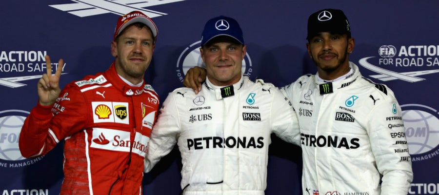Valtteri Bottas, con Vettel y Hamilton Valtteri Bottas, con Vettel y Hamilton
