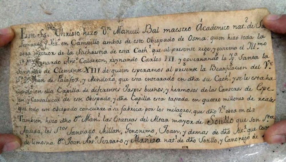 La nota hallada en una talla del siglo XVIII