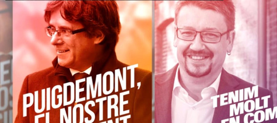Carteles de Carles Puigdemont y Xavier Domènech para el 21D Carteles de Carles Puigdemont y Xavier Domènech para el 21D