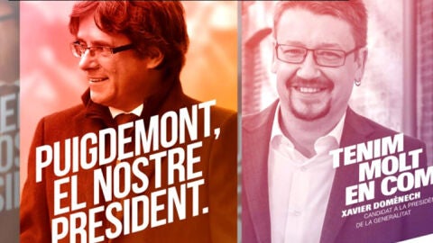 Carteles de Carles Puigdemont y Xavier Dom&egrave;nech para el 21D