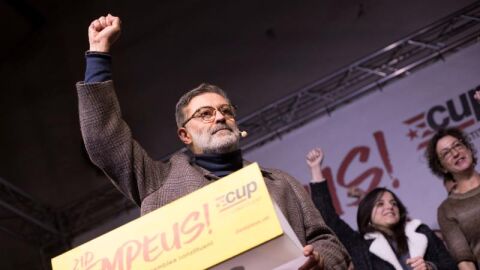 El cabeza de lista de la CUP, Carles Riera, durante un comparecencia 