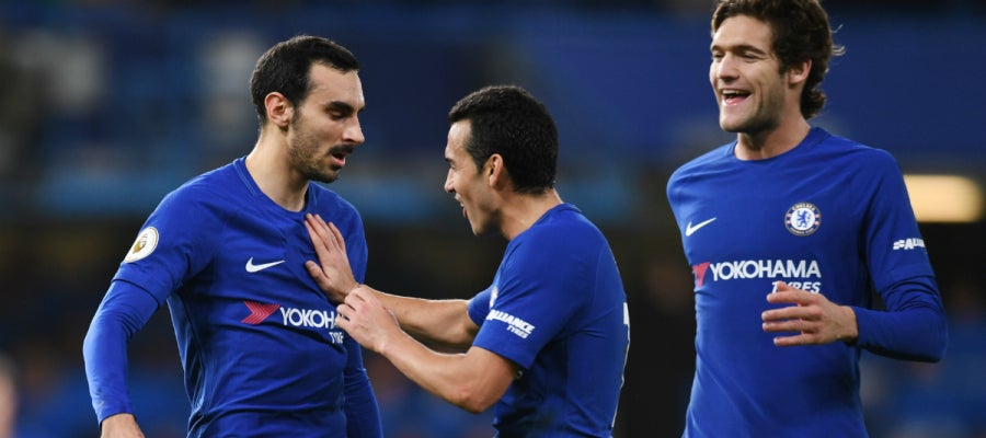 Pedro celebra un gol con el Chelsea