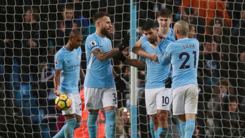 Ag&uuml;ero celebra su gol ante el Watford