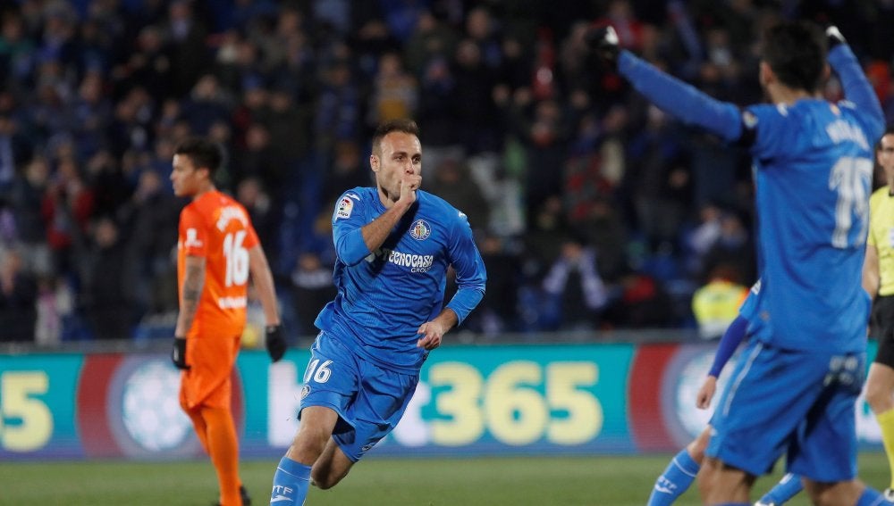 Juan Cala celebra su gol ante el Málaga