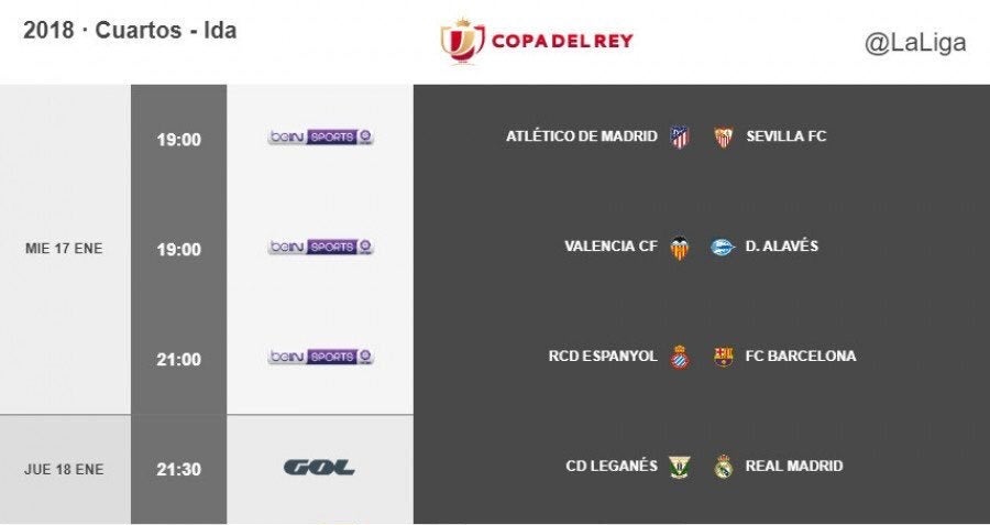 El Leganés-Real Madrid de Copa se disputará el jueves, el resto de encuentros el miércoles El Leganés-Real Madrid de Copa se disputará el jueves, el resto de encuentros el miércoles