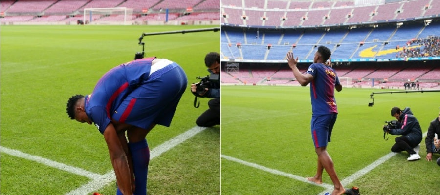 Yerry Mina y su particular ritual antes de pisar el césped Yerry Mina y su particular ritual antes de pisar el césped