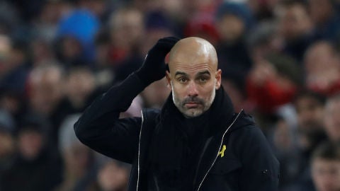 Guardiola durante el encuentro del Liverpool