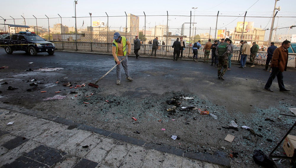 Lugar en el que tuvo lugar un doble atentado en Bagdad