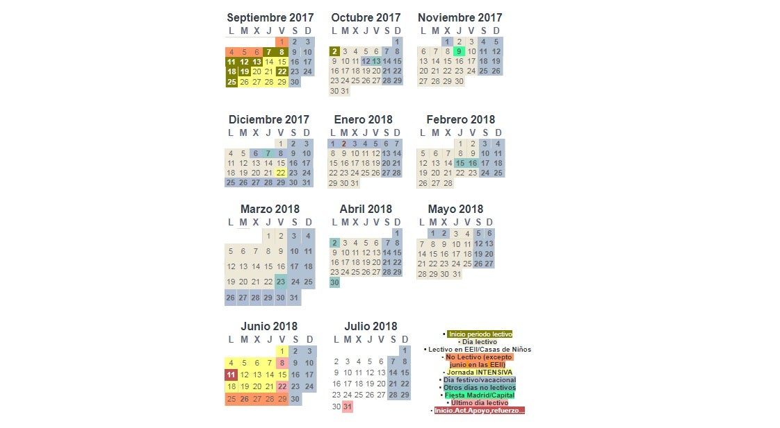 Calendario escolar y académico 2018 de la Comunidad de Madrid: todos los festivos y vacaciones del curso Calendario escolar y académico 2018 de la Comunidad de Madrid: todos los festivos y vacaciones del curso