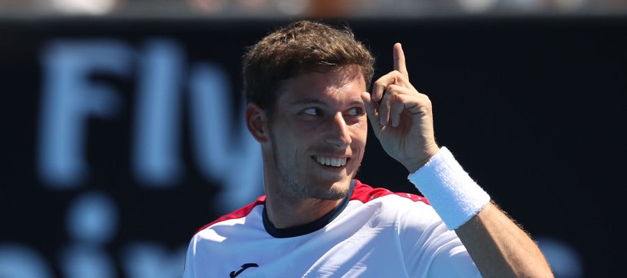 Pablo Carreño sonríe durante su partido contra Giles Simon Pablo Carreño sonríe durante su partido contra Giles Simon