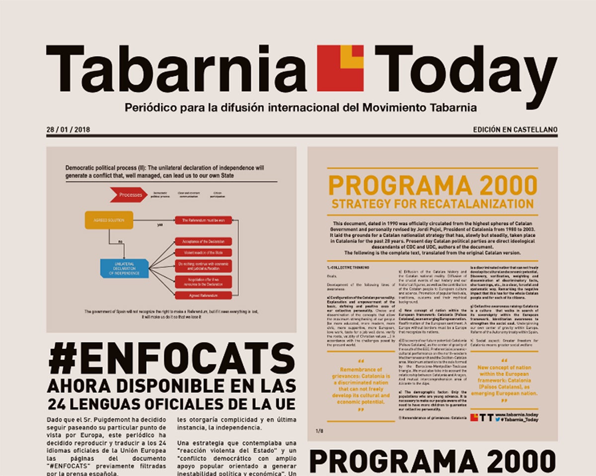 Tabarnia lanza 'Tabarnia Today', un periódico digital para difundir argumentos contra la secesión Tabarnia lanza 'Tabarnia Today', un periódico digital para difundir argumentos contra la secesión