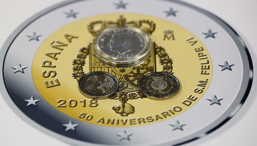 Pieza de 2 euros conmemorativa por los 50 años del Rey Don Felipe VI