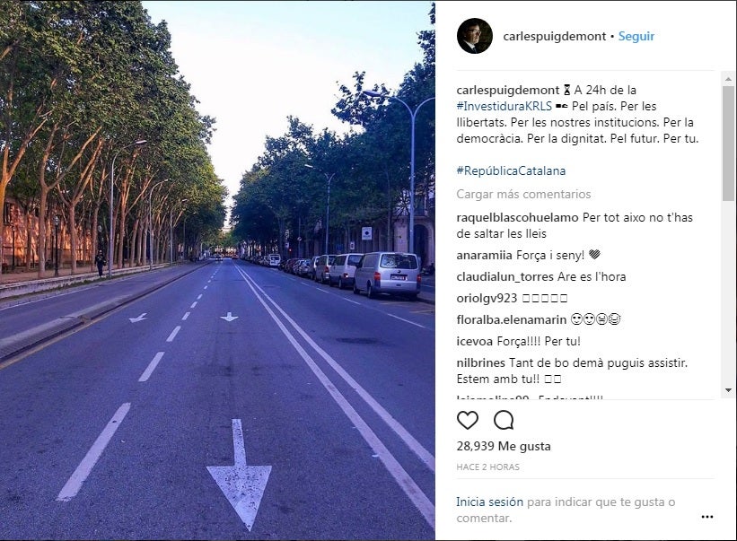 Puigdemont cuelga en Instagram una foto de Barcelona a "24 horas de la investidura de Carles" Puigdemont cuelga en Instagram una foto de Barcelona a "24 horas de la investidura de Carles"
