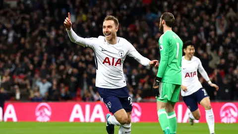 Eriksen celebra su gol ante el Manchester United Eriksen celebra su gol ante el Manchester United