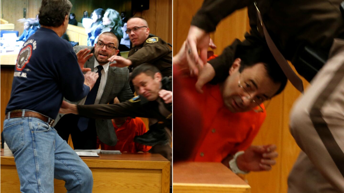 Un padre de v&iacute;ctimas de Nassar trata de agredir al doctor