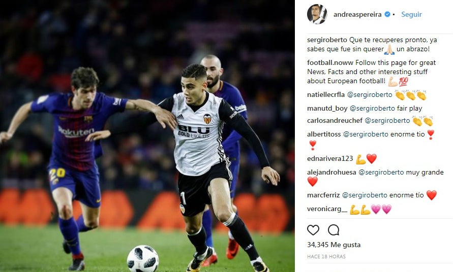 Sergi Roberto se disculpa con Andreas Pereira: "Ya sabes que fue sin querer" Sergi Roberto se disculpa con Andreas Pereira: "Ya sabes que fue sin querer"