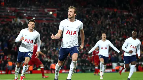 Harry Kane celebra el 2-2 definitivo en Anfield ante el Liverpool Harry Kane celebra el 2-2 definitivo en Anfield ante el Liverpool