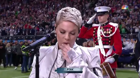 El embarazoso gesto de Pink durante el himno de Estados Unidos en la Super Bowl El embarazoso gesto de Pink durante el himno de Estados Unidos en la Super Bowl
