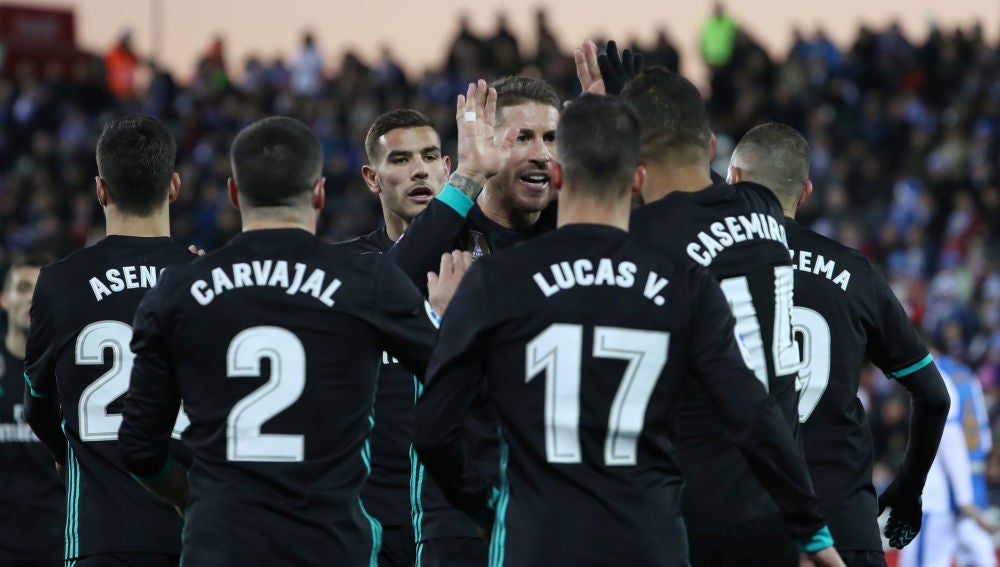 El Real Madrid celebra uno de los goles contra el Leganés