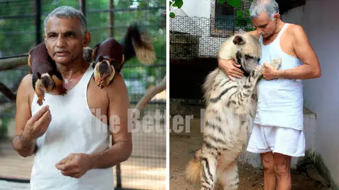 Un hombre indio abre un "orfanato" de animales salvajes en su casa Un hombre indio abre un "orfanato" de animales salvajes en su casa