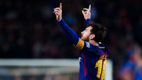 Messi celebra un gol con el Barcelona