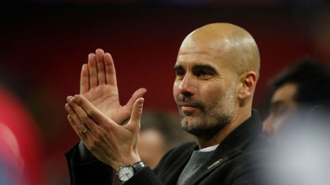 Guardiola celebrando el t&iacute;tulo