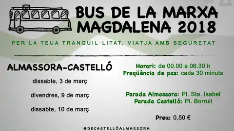 Almassora reforzará el servicio nocturno de autobús a las fiestas de la Magdalena. ALMASSORA