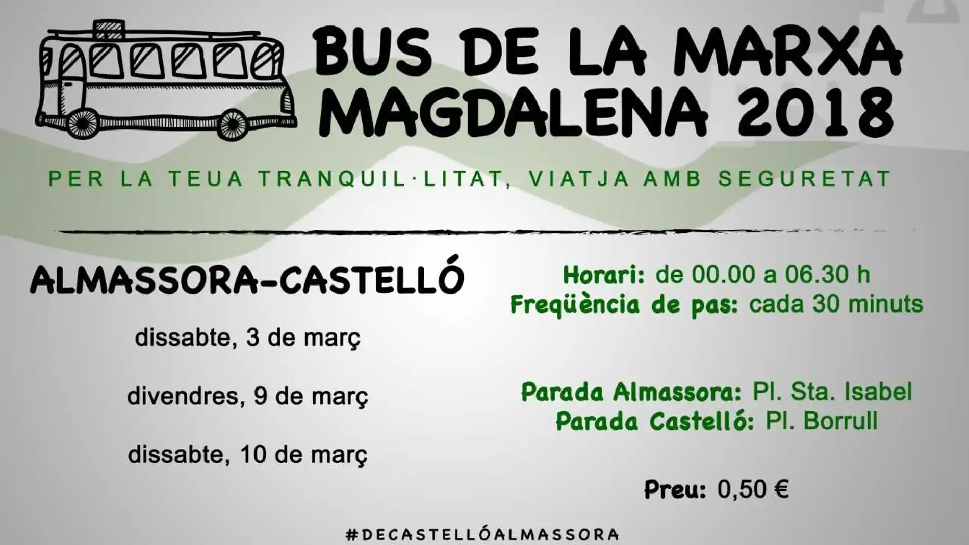Almassora reforzará el servicio nocturno de autobús a las fiestas de la Magdalena.