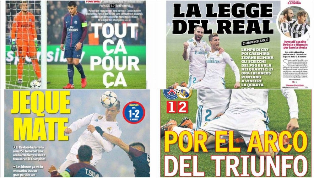 "La ley del Real": la prensa elogia al Madrid tras la victoria en París y atiza al PSG de Emery "La ley del Real": la prensa elogia al Madrid tras la victoria en París y atiza al PSG de Emery