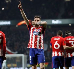 Saúl celebra su gol ante el Lokomotiv Saúl celebra su gol ante el Lokomotiv