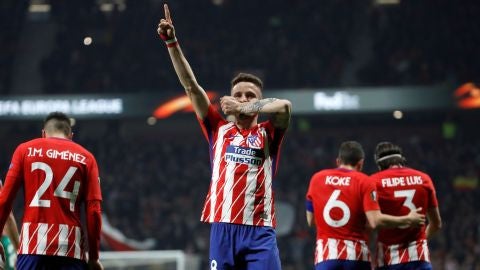 Sa&uacute;l celebra su gol ante el Lokomotiv