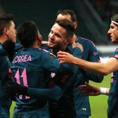 Los jugadores de Atlético de Madrid celebran un gol ante el Lokomotiv