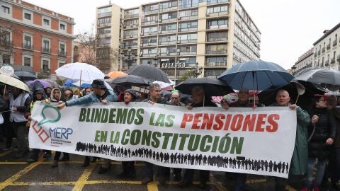 Cabecera de la manifestaci&oacute;n en defensa de unas pensiones dignas en Madrid
