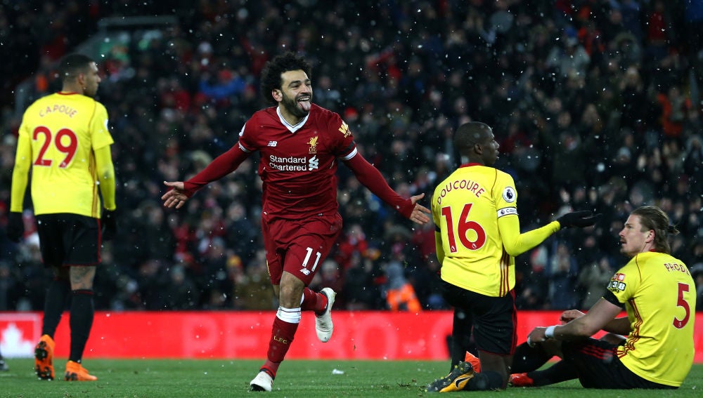Salah celebra uno de sus goles con el Liverpool