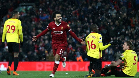 Salah celebra uno de sus goles con el Liverpool