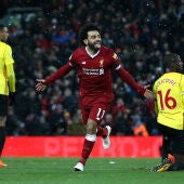 Salah celebra uno de sus goles con el Liverpool