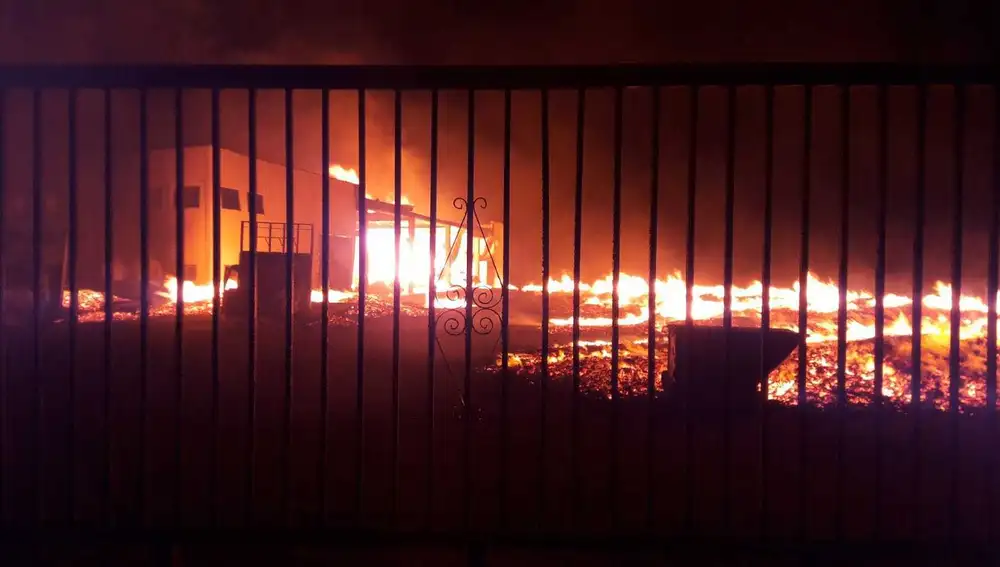 Incendio en la fábrica de palets de La Marina de Elche Incendio en la fábrica de palets de La Marina de Elche