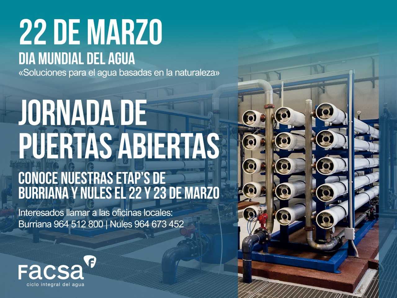 FACSA organiza unas jornadas de puertas abiertas en las ETAPs de Burriana y Nules con motivo del Día Mundial del Agua FACSA organiza unas jornadas de puertas abiertas en las ETAPs de Burriana y Nules con motivo del Día Mundial del Agua