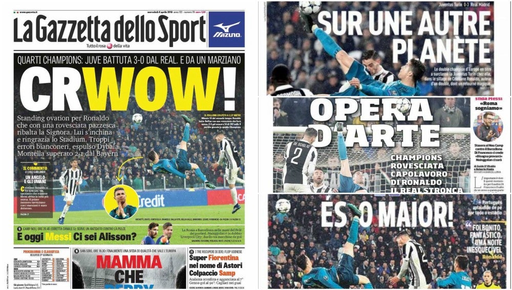 "Obra de arte", "De otro planeta", "El más grande"... La prensa mundial se rinde a Cristiano Ronaldo y su gol de chilena "Obra de arte", "De otro planeta", "El más grande"... La prensa mundial se rinde a Cristiano Ronaldo y su gol de chilena