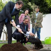 Rajoy plantando la encina en Sevilla