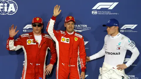 Raikkonen, Vettel y Bottas Raikkonen, Vettel y Bottas
