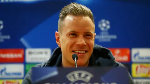 Ter Stegen, en rueda de prensa previa a la Roma Ter Stegen, en rueda de prensa previa a la Roma