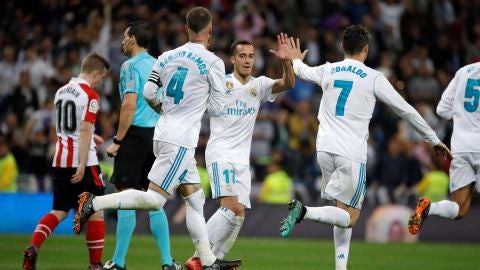 Ramos, Lucas y Ronaldo celebran el tanto ante el Athletic