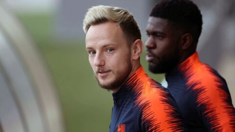Ivan Rakitic, en un entrenamiento con el Barcelona