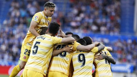 Los jugadores del Girona celebran uno de los goles contra el Alav&eacute;s