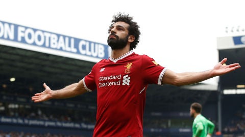 Salah durante el partido con el Liverpool