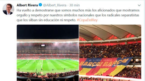 Tuit de Albert Rivera sobre el sonido del himno de Espa&ntilde;a en la Final de la Copa del rey