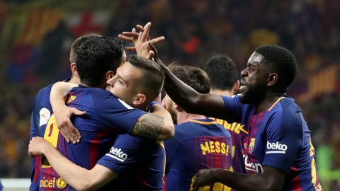 El Barcelona celebrando el gol